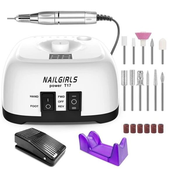 Professional Electric Nail Drill Kit, 35000RPM Nail File Machine with Foot Pedal